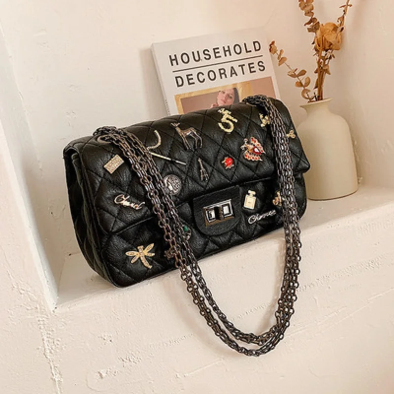 

Fashion 2021 New Plaid Chain Crossbody Bags Women Messenger Female Lock Cross Body Shoulder PU Leather Small Square Flap