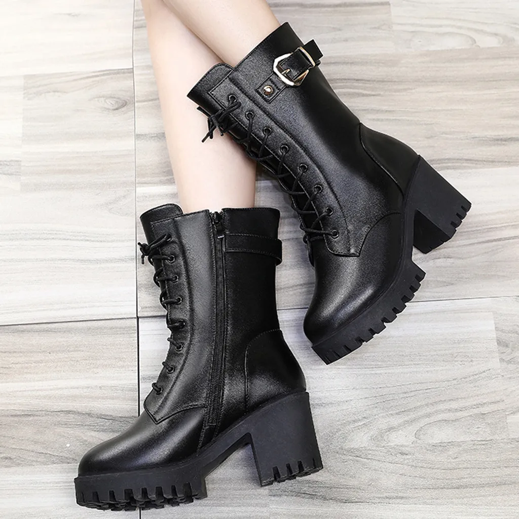 Женские ботинки на шнуровке черные кожаные ботильоны полусапожки среднем