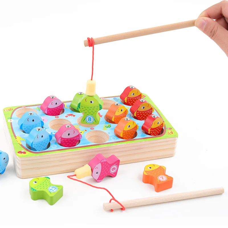 

Magnetic Fishing Toys Fish Wooden Magnetic Fishing Toys 10Pcs Set Fish Game Educational Fishing Toy Early Educational toy baby