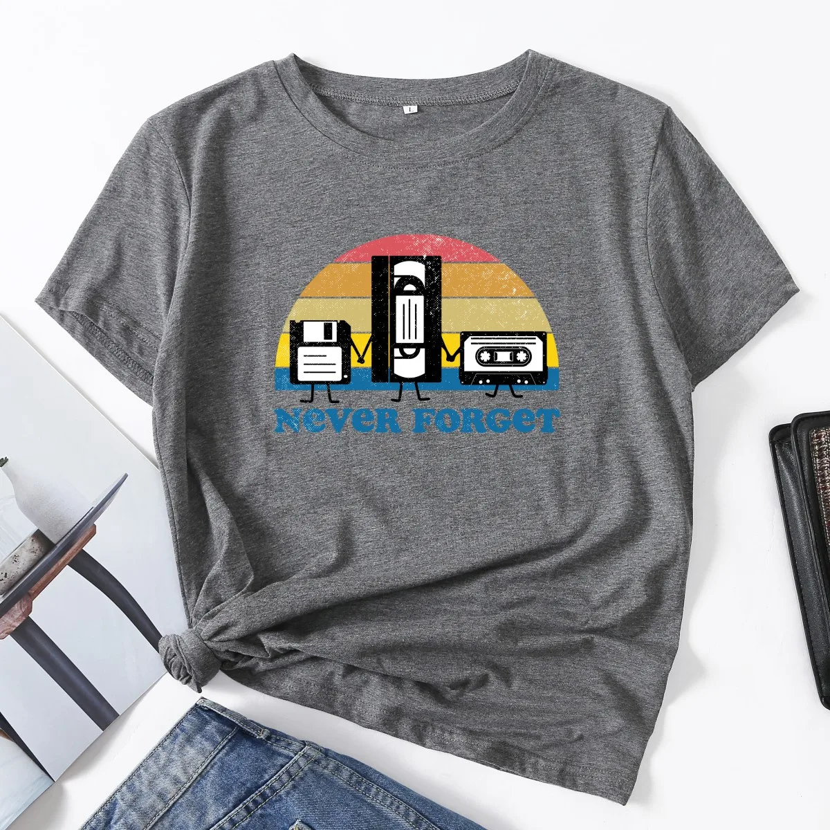 

Never Forget Floppy Disk Tape Woman T-Shirt Short Sleeve T-Shirts Summer Tops for Women Cotton Graphic Tee Female Shirt Clothes