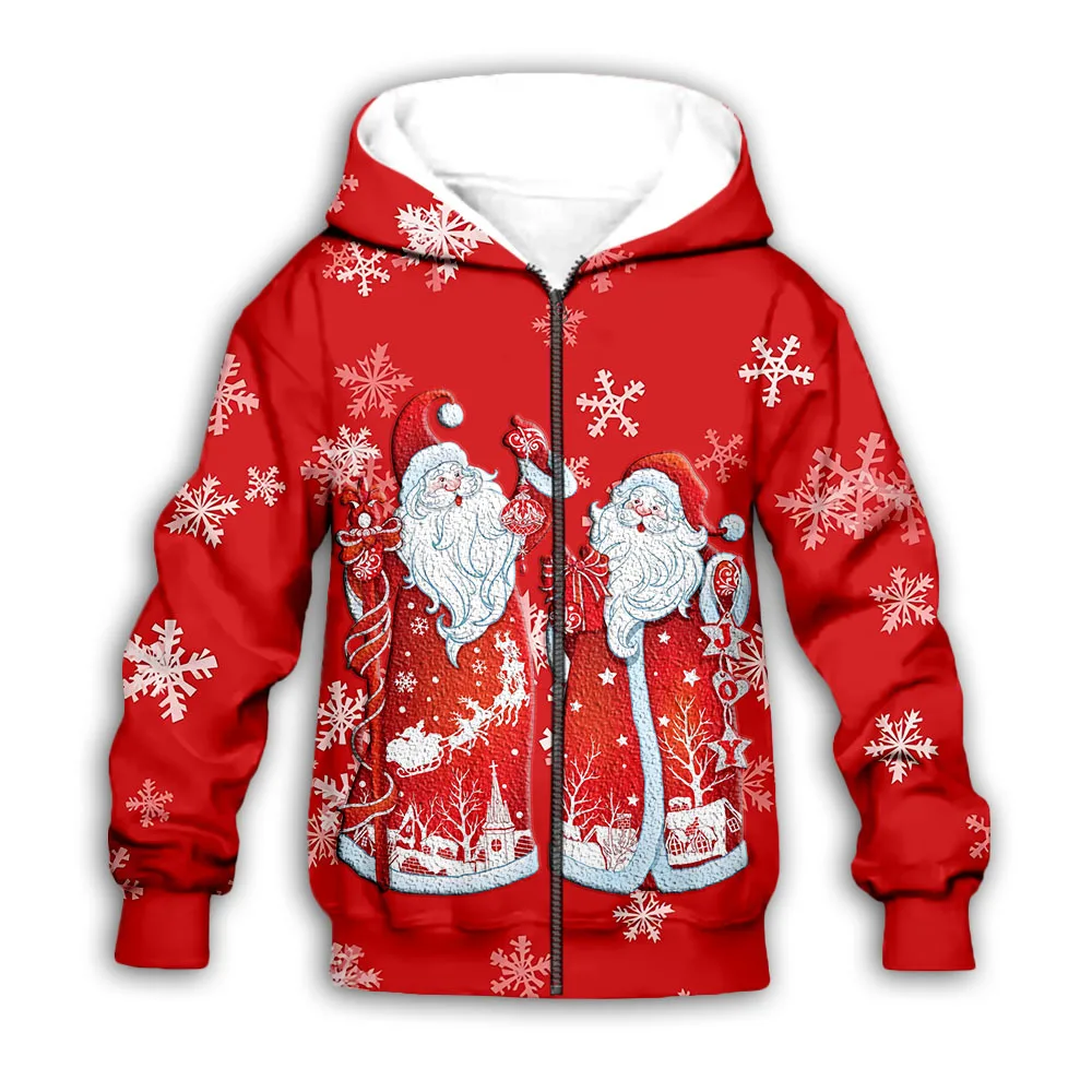 Рождественский свитер на молнии с 3D принтом Детский кардиган капюшоном