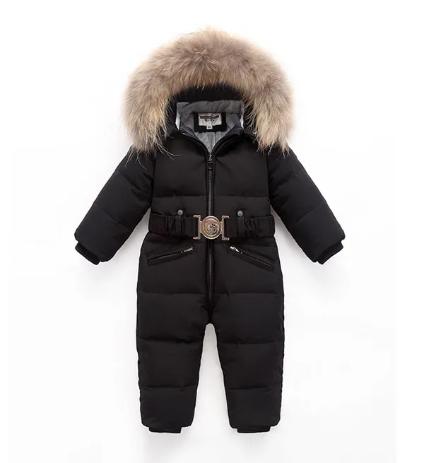 New winter kids thick down climbing coat  Jumpsuit ski jacket natural fur collar 0-5 years old