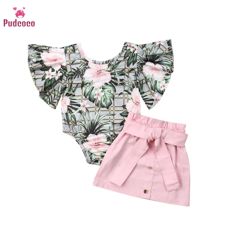

Комбинезон Pudcoco, с цветочным принтом, с оборками на рукавах, с юбкой, хлопковый, летний, 2020
