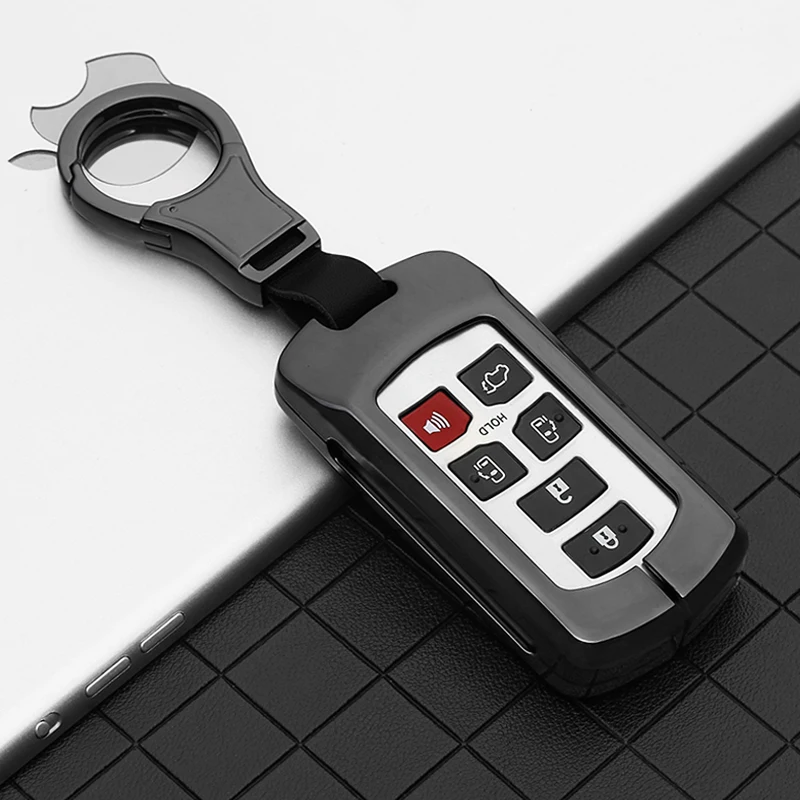 Zinc Alloy Car Key Case Cover For Toyota Sienna 2011-2020 Key Tacoma Smart Keyless Remote Keychain Protector 6 Button Key Bags