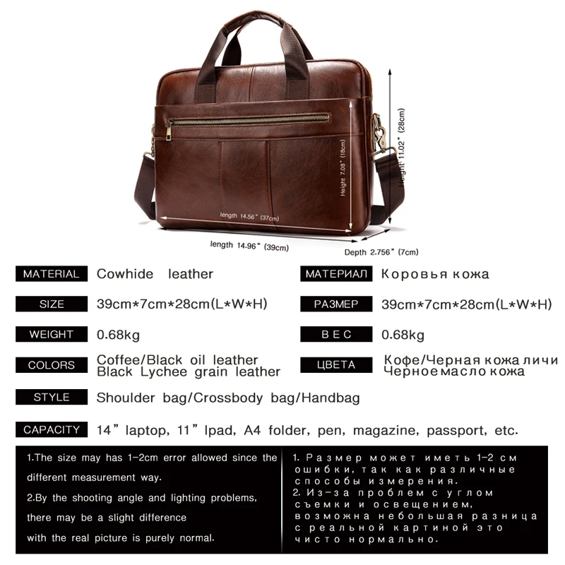WESTAL Genuine Leather Men's Briefcase Laptop Bags Men's Office Bag For Men Messenger Bags Vintage Mens Leather Handbag