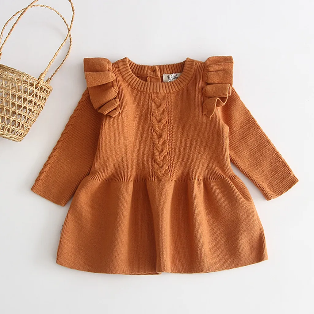 Платье для маленьких девочек; платья для маленьких девочек; vestido infantil vestidos infantil; одежда; повседневная однотонная От 6 месяцев до 4 лет с длинными рукавами и круглым вырезом; Z4