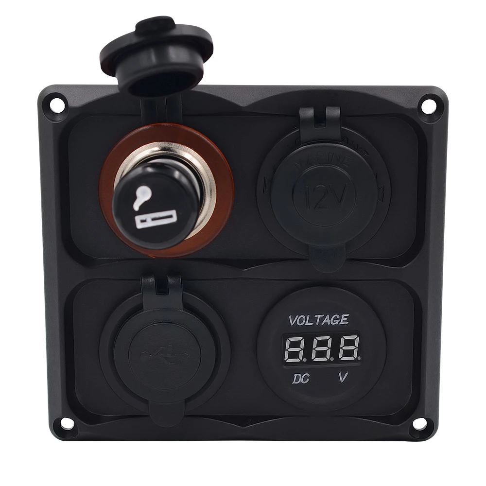 

DC12V / 24V Cigarette Lighter + Voltmeter + Power Socket + Dual USB Combination Four Hole Panel