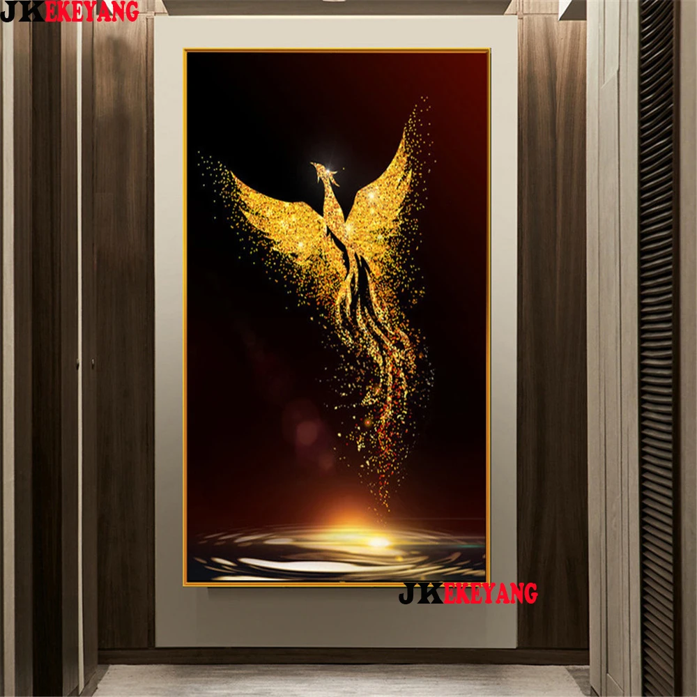 

Большой 5D Diy алмазная живопись золотистого цвета со стразами в форме феникса вышивка-мозаика стразами вышивка крестиком Y3932