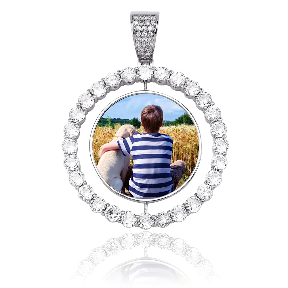 GUCY Custom Made Photo Rotating Double-Sided Medallions Pendant Necklace 4mm Tennis Chain Zircon Men's Hip Hop Jewelry images - 6