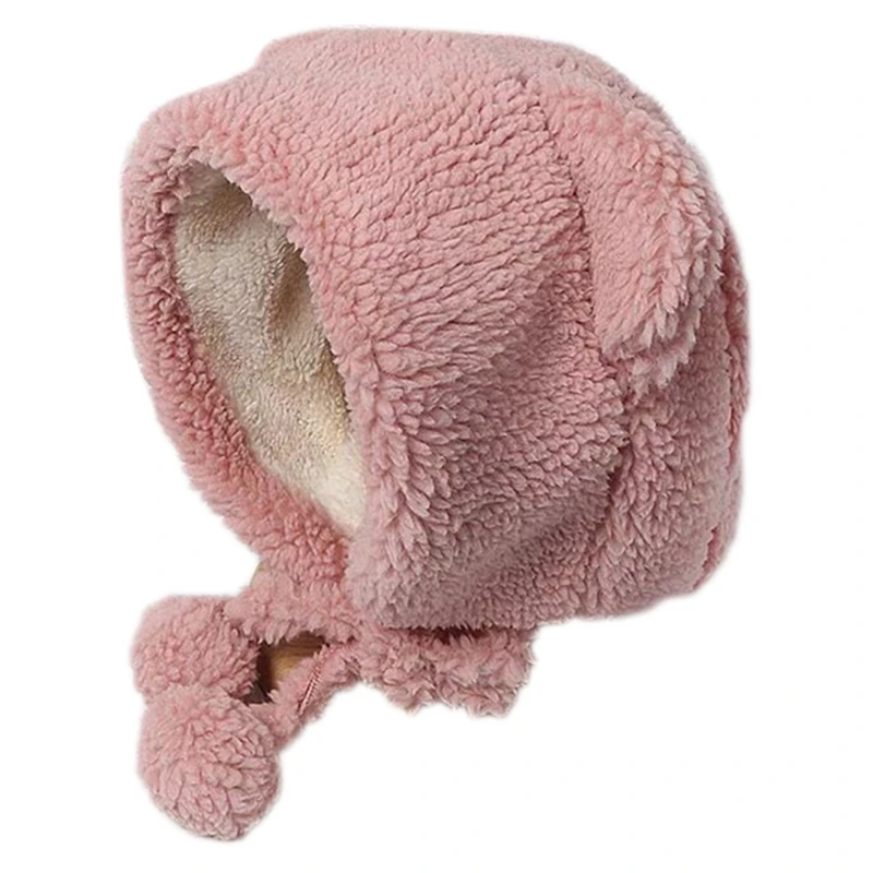 

Women Thicken Plush Warm Earflap Hat Bear Ears Windproof Beanie Cap Chin Strap XX9D