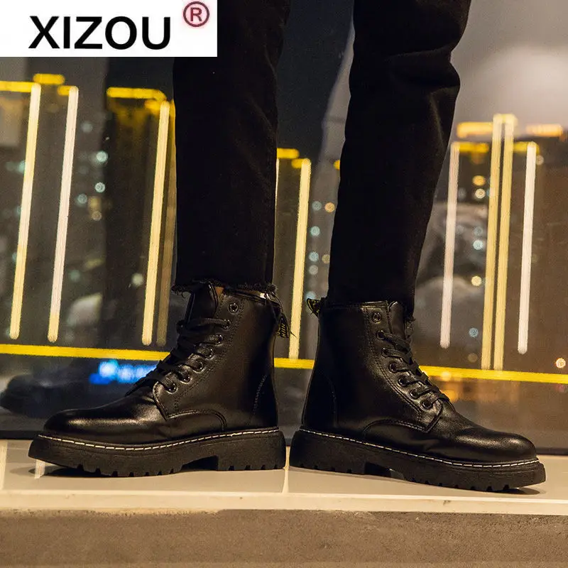 

2021 New Boots Men's Winter Ankle Korean Version Student All-match Mid-Top Boots Men Waterproof Hight-Top Leather Shoes For Man