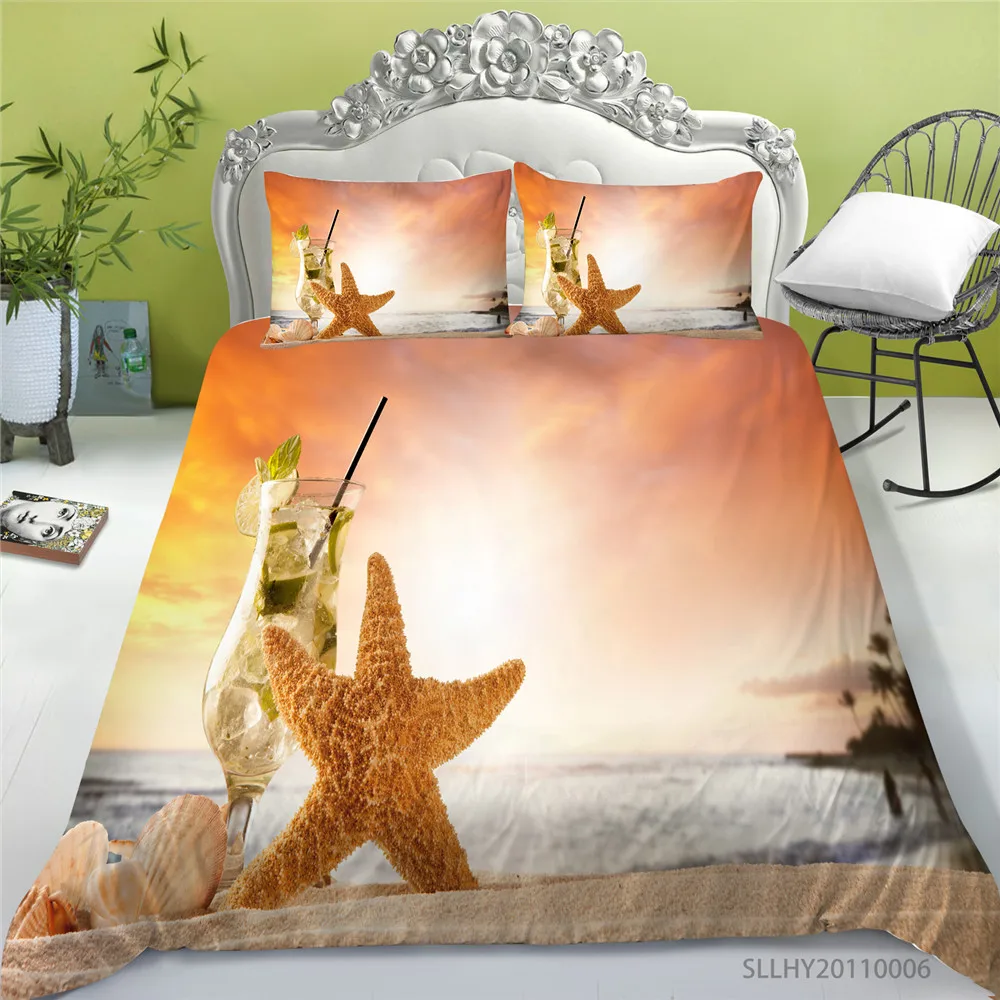

3D Bedding Set Beach Starfish Duvet Cover Set King Queen Full Double Kids Child Adult Teen Home Textile Bedroom Decoration