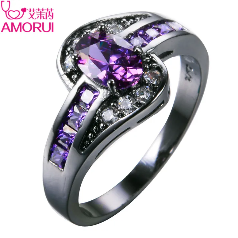 Винтажное кольцо с черным камнем и фиолетовым кристаллом геометром модное