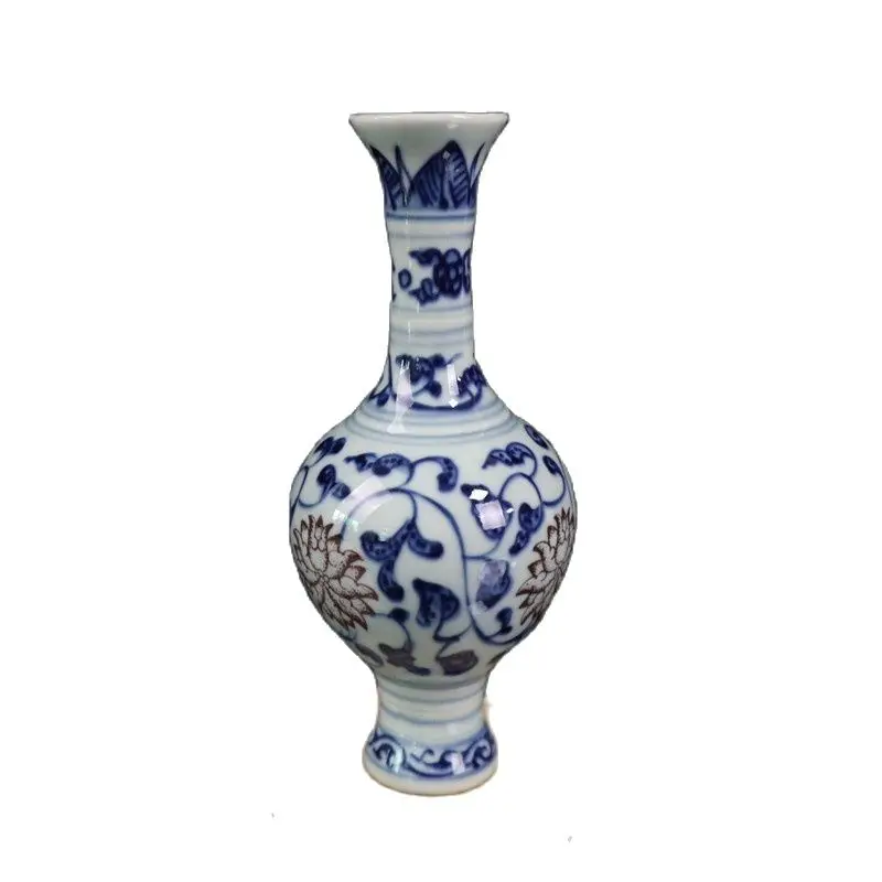 

Chinese Old Porcelain Blue And White Underglaze Red Lotus Flower Vase