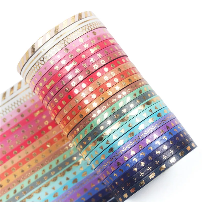 24pcs Mini gold color washi tape set 3mm decoration star bowknot love slim masking tapes stickers scrapbooking frame gift A6815 |