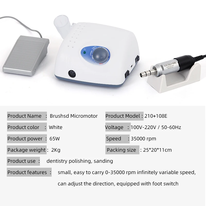

Strong 210+108E Dental Micromotor 35000 RPM Handpiece For Lab Polisher