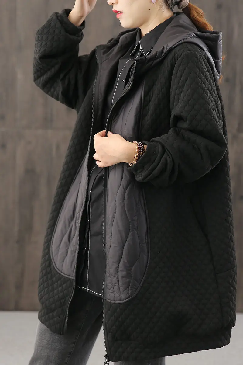 

2020 New Autumn And Winter Loose Hooded Cotton Coat Women's Mid-Length Stitching Large Size Clothes Casual Jacket Overcoat y568