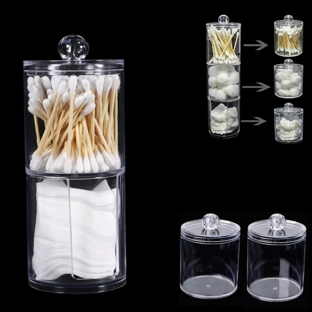 

Transparent Cotton Puff Storage Box Square Round Cotton Swab Desktop Dustproof Clear Makeup Jewelry Organizing Box High-quality