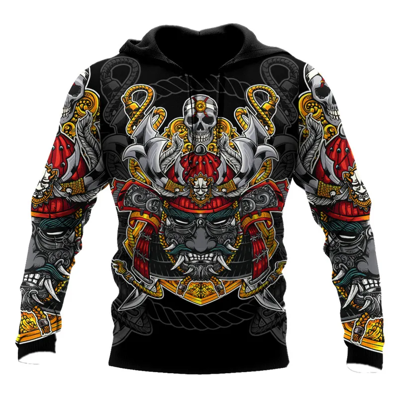 

Autumn Men's Long Sleeve Hoodie Samurai Skull Tattoo 3D Print Unisex Casual Pullover Zipper Hoodie Street Fashion Sweatshirt 020