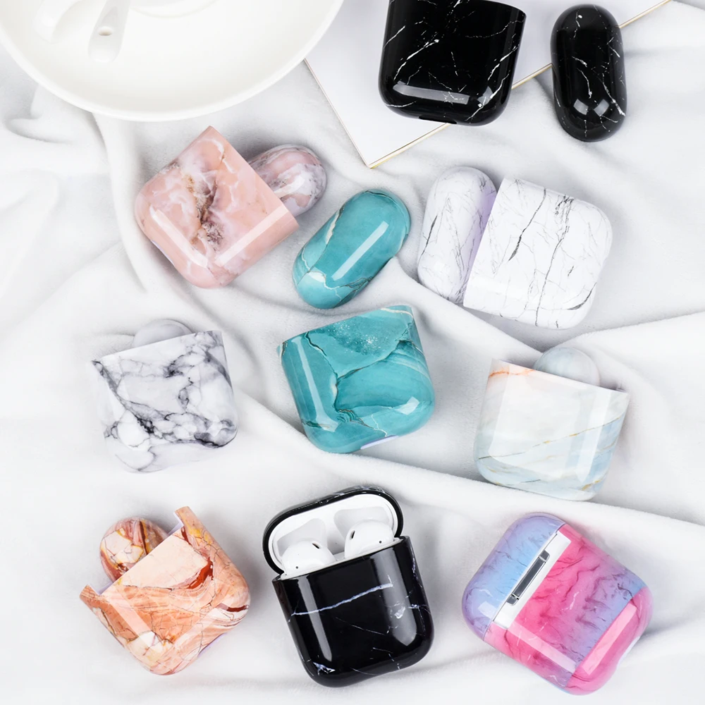 Модный чехол для Apple AirPods 2 наушники с мраморным узором жесткие ПК чехол-коробка