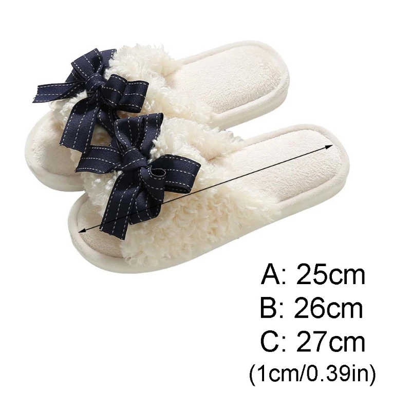 

Womens Fuzzy Fluffy Plush Flat Slippers Sweet Bowknot Open Toe Cozy Warm Furry Slip-On House Shoes Sandals