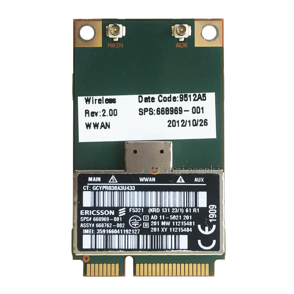 

Разблокированный hs2350 Ericsson F5321 hp 668969-001 беспроводной 3G 21M HSPA + карта WWAN Mini PCI-E для HP 4341S 4340S 4540S 4441S 4440S