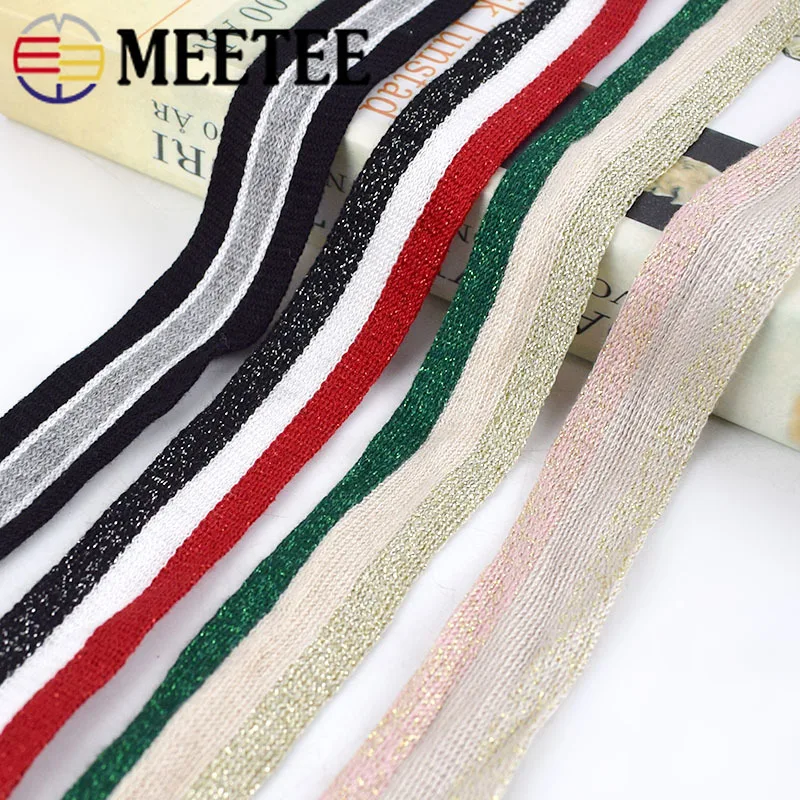 Трикотажные ленты в полоску золотого и серебряного цвета 12 м 25 мм спортивные для