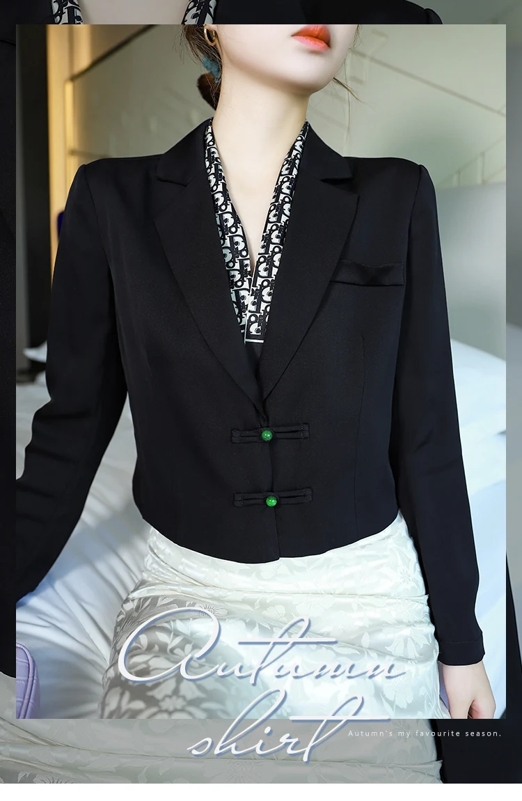 

23 Recommended M m double Silk suit coat for women short short small buckle personalized Black
