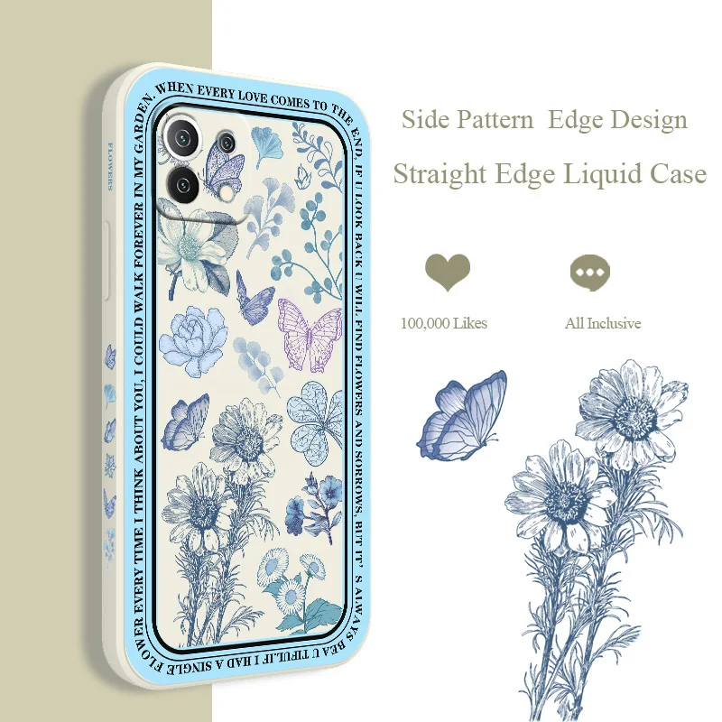 Blue Flowers Phone Case For Xiaomi Mi 11 11T lite Ultra 11i 10T 9T Pro Lite 10 10S 9 8 lite Pro Poco F2 X2 F3 Pro Back Cover