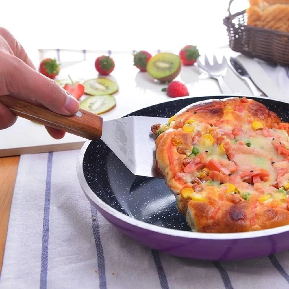 

Steak Spatula Multifunctional Stainless Steel Arrangement Spatula Wooden Handle Pizza Tools for Home Store (Large Size)