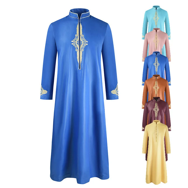 New Mens Muslim Jubba Thobes Arabic Islamic Clothes Turkey Fashion Embroidery Kaftan Saudi Arabia Dubai Abaya Lon Robes PW211