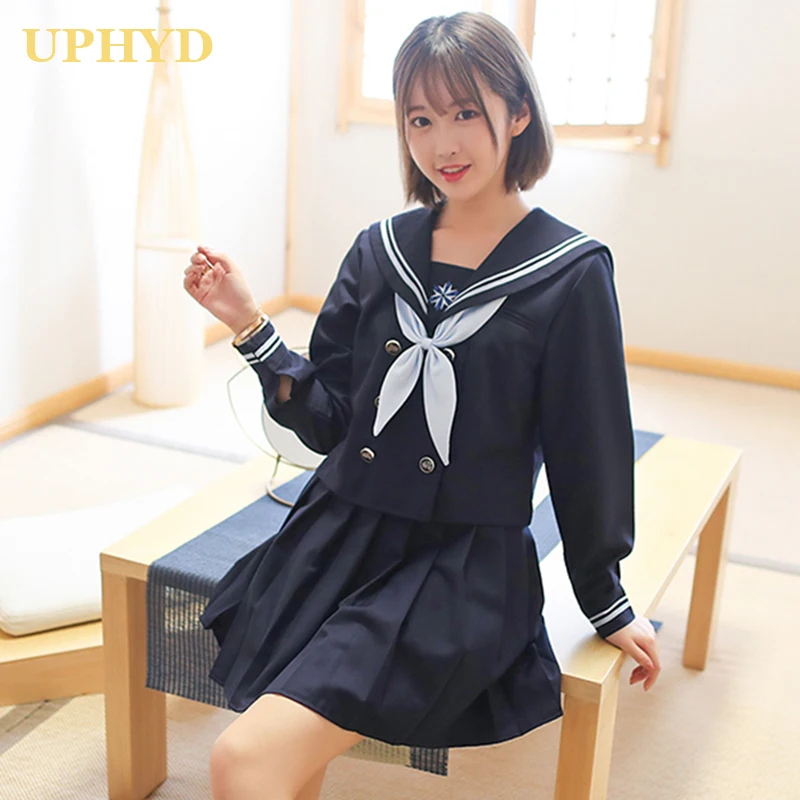 Classical COS JK School Uniform New Anime Sailor Navy Blue Shirt Pleated Skirt Sets Girls Performance Dress | Тематическая одежда