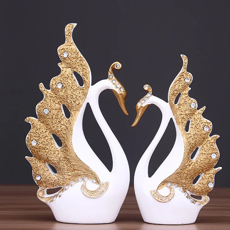 

Hot Home Decoration Accessories A Pair of Swan Statue Home Decoration Sculpture Modern Art Jewelry Wedding Gift