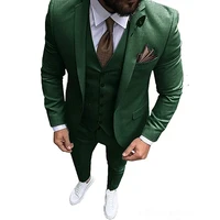 dark green groom tuxedos for wedding wear peaked lapel two button custom made business men suits jacket vest pantstie