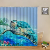 sea turtle shower curtains funny warer color ocean animal beach scenery seaweed coral pattern bathroom decor cloth curtain cheap