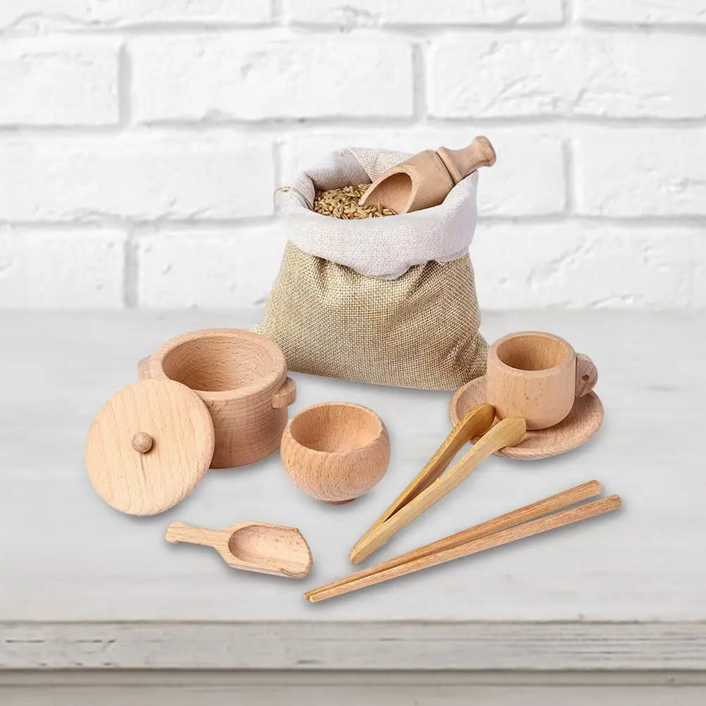 

Деревянная сенсорная корзина, инструменты, имитация кухонной посуды, набор игрушек Монтессори, развивающие игрушки, мини деревянная тарелк...