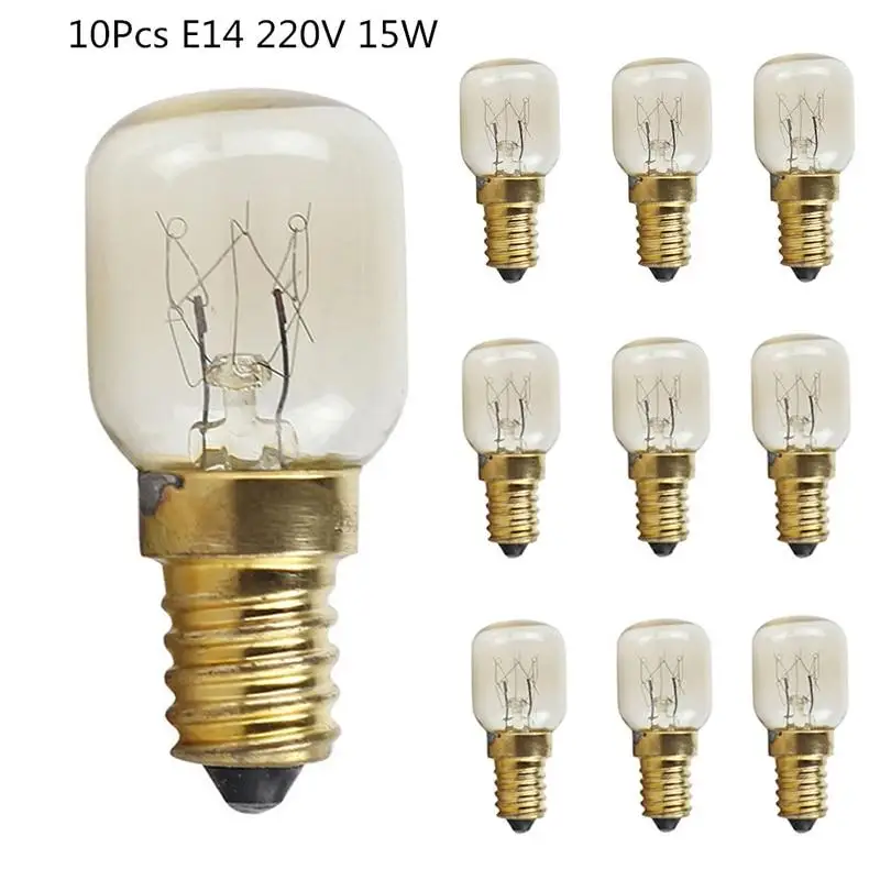 

10Pcs 15W/25W E14 220V Microwave Oven Bulb 300 Degree High Temperature Resistant Accessories for Oven Salt Crystal Lamp