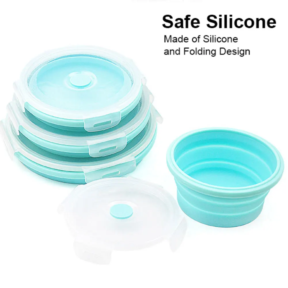 

Silicone Collapsible Food Storage Container with Airtight Lid and Bowls Meal Prep Round Lunch Box Set for Outdoor Microwave