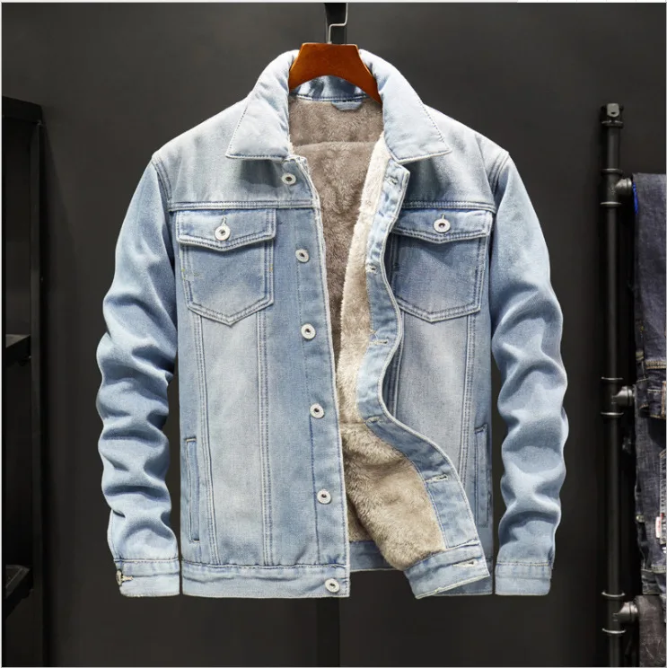 

Jeans Jacket Men Warm Fleece Jeans Jacket Winter Mens Denim Jacket Casual Outwear Male Fashion Streetwear Coat Plus Size 5XL