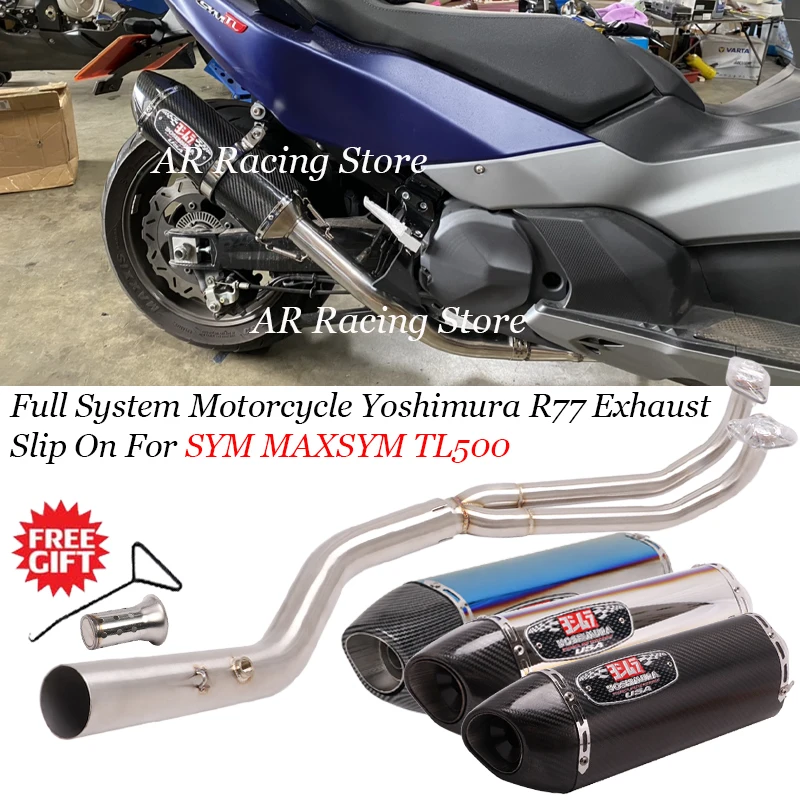 

Full System Motorcycle Exhaust Escape Moto For MAXSYM TL500 TL 500 Front Link Pipe Connect 51mm Yoshimura R77 Muffler DB Killer