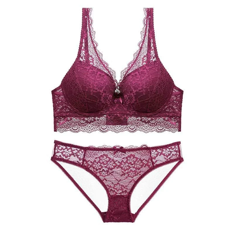

EUSHEY New Push Up Bra And Brief Sets Women's Lingerie Sexy Lace Underwear Ladies Solid Color Two Piece Bra And Panty Set