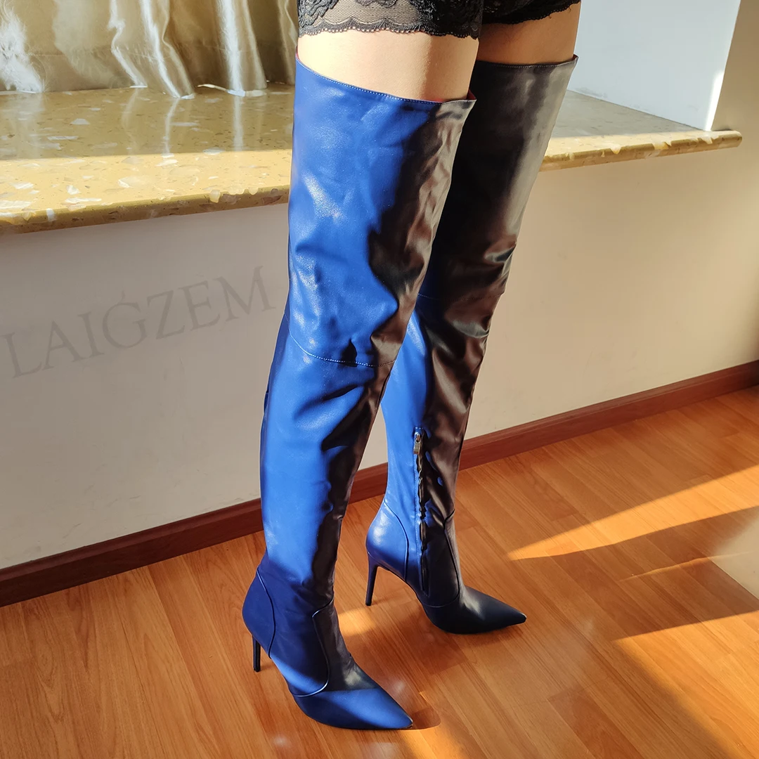 LAIGZEM/женские сапоги до бедра Сапоги выше колена на высоком каблуке шпильке