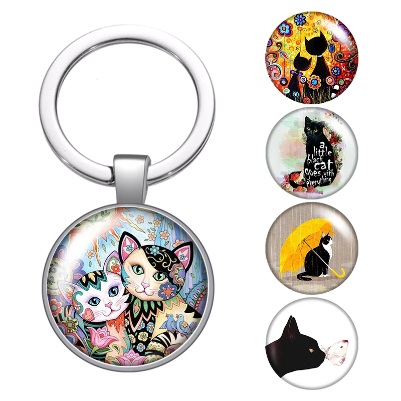С милым рисунком кота из милых домашних животных Кошки стеклянный брелок с