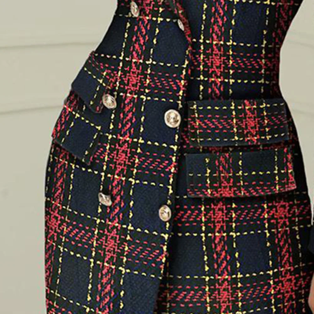 Женское клетчатое платье с блейзером осень и зима сексуальное v-образный вырез