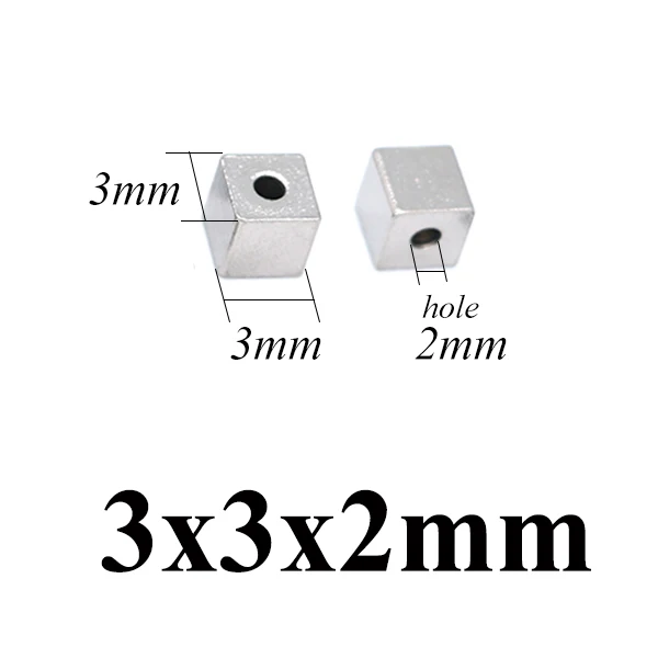 3x3mm Aiovlo 50 шт./лот 3/4/5/6 мм Hole2mm Нержавеющая сталь кубические бусины-спейсеры Квадратные бусины для самостоятельного изготовления браслетов материал для изготовления ювелирных изделий - Цвет: 3x3mm
