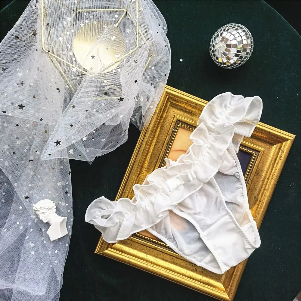 

Трусики-стринги женские шифоновые с оборками и бантиком