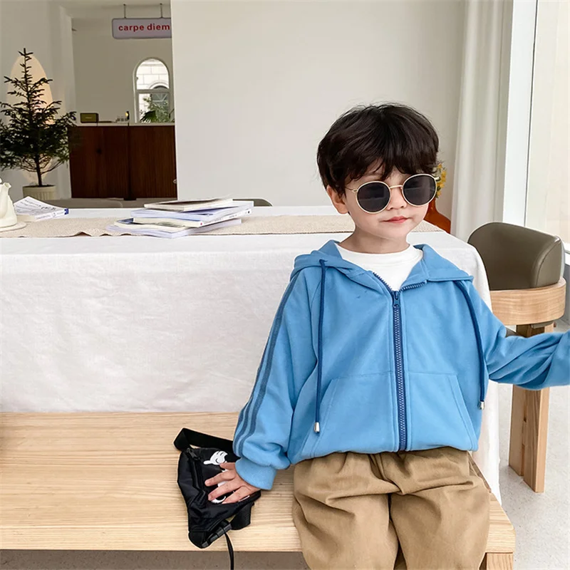 

Spring Autumn Boys Girls Solid All-match Sports Coats Unisex Kids Casual Zipper Drawstring Hoodies