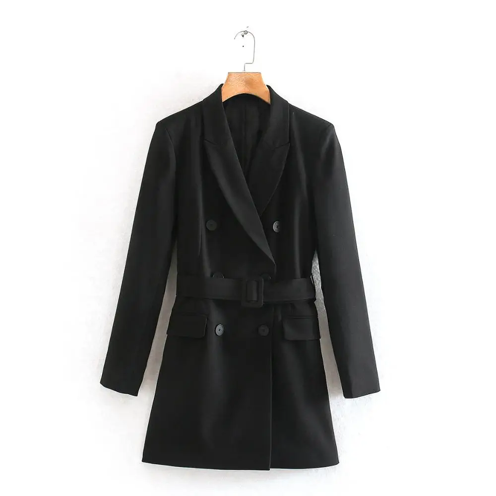 Новинка 2020 женский однотонный Длинный блейзер Зубчатый воротник Двубортный