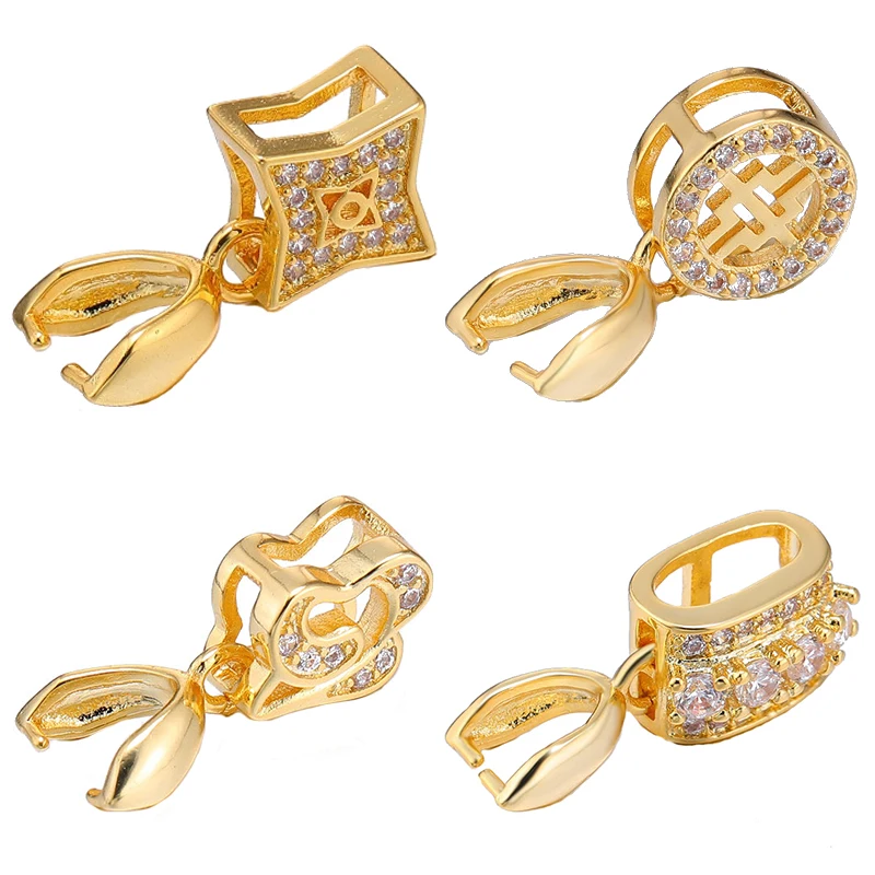 Juya DIY Jewelry Hook Clasp Micro Pave Zircon Clamp Pinch Clip Bails For Handmade Charms Earring Necklace Making | Украшения и