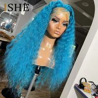 613 Blue Deep Wave Frontal Wig Ombre Highlight Curly Lace Front Wigs For Women Human Hair Colored Preplucked Brazilian Remy Hair